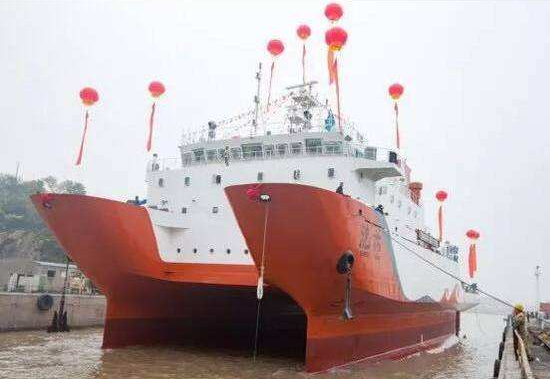 小水線面雙體型科考船——“沈括”號(hào)交付儀式在滬舉行